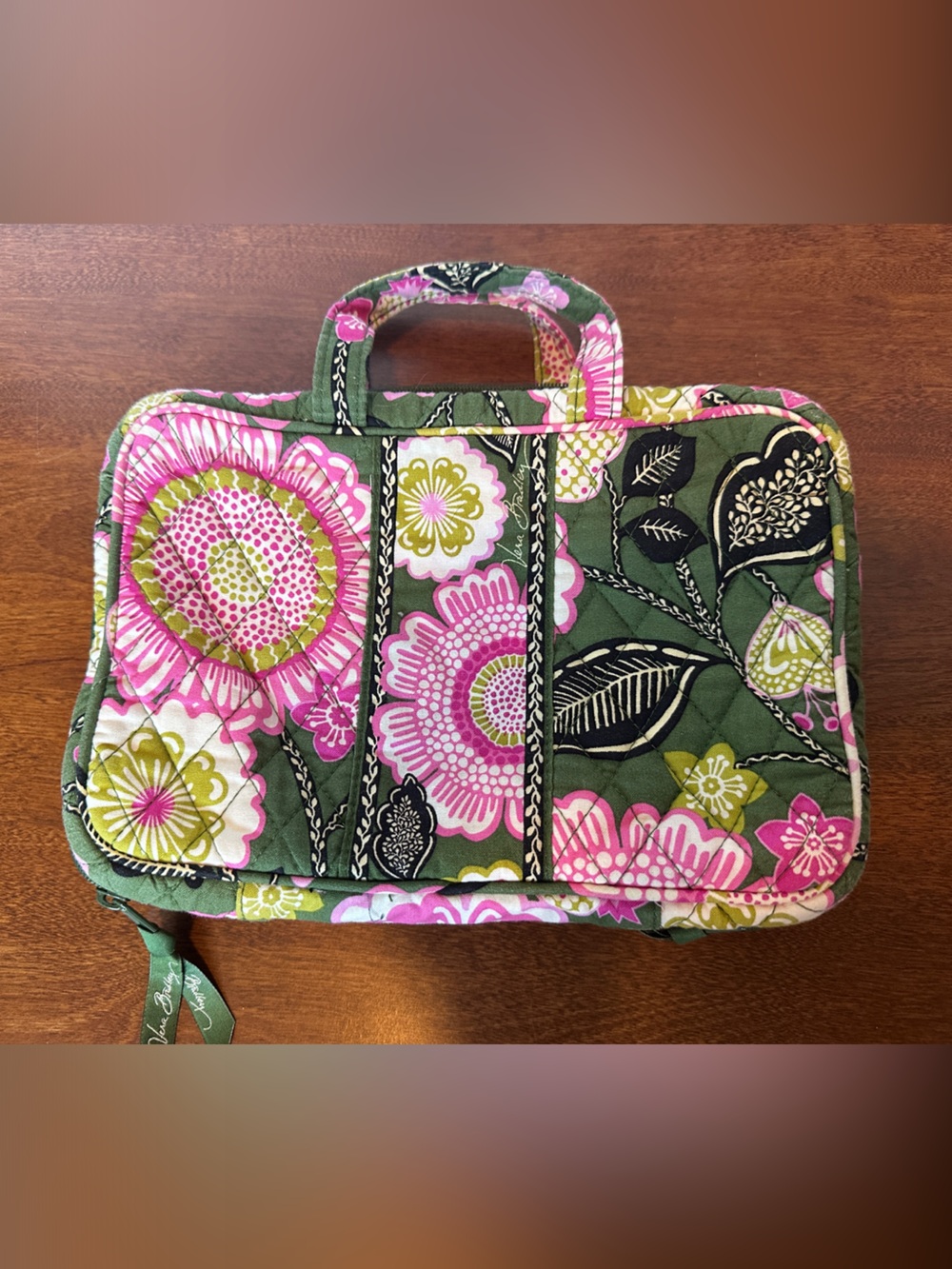 Vera Bradley Olivia Pink and Green Floral Quilted Cosmetic Case
